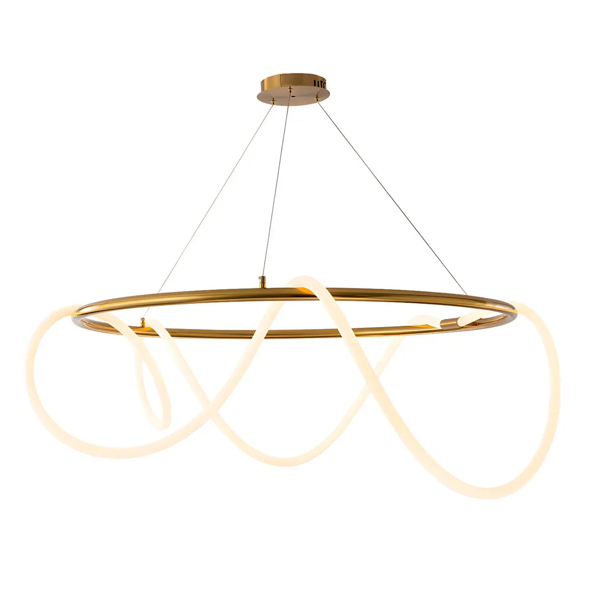 Modern Linear Twisted LED Ring Aluminum Chandelier Gold Image - 5