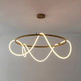 Modern Linear Twisted LED Ring Aluminum Chandelier Gold Image - 8