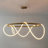 Modern Linear Twisted LED Ring Aluminum Chandelier Gold Image - 9