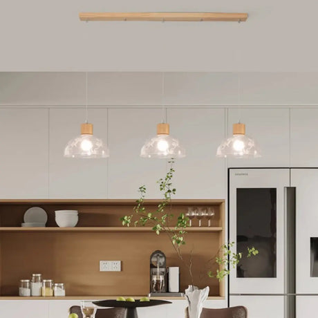 Modern Linear Wood Acrylic Dome Pendant Light Kitchen Image - 1