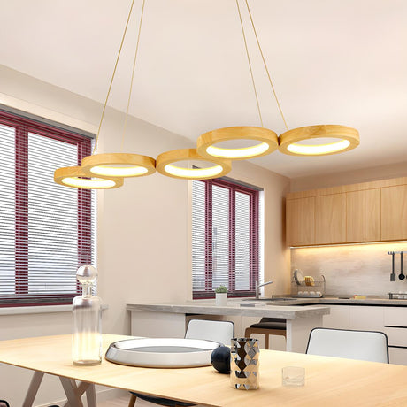 Modern Linear Wood Circle Pendant Dining Room Chandelier Image - 2