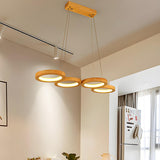 Modern Linear Wood Circle Pendant Dining Room Chandelier Image - 3