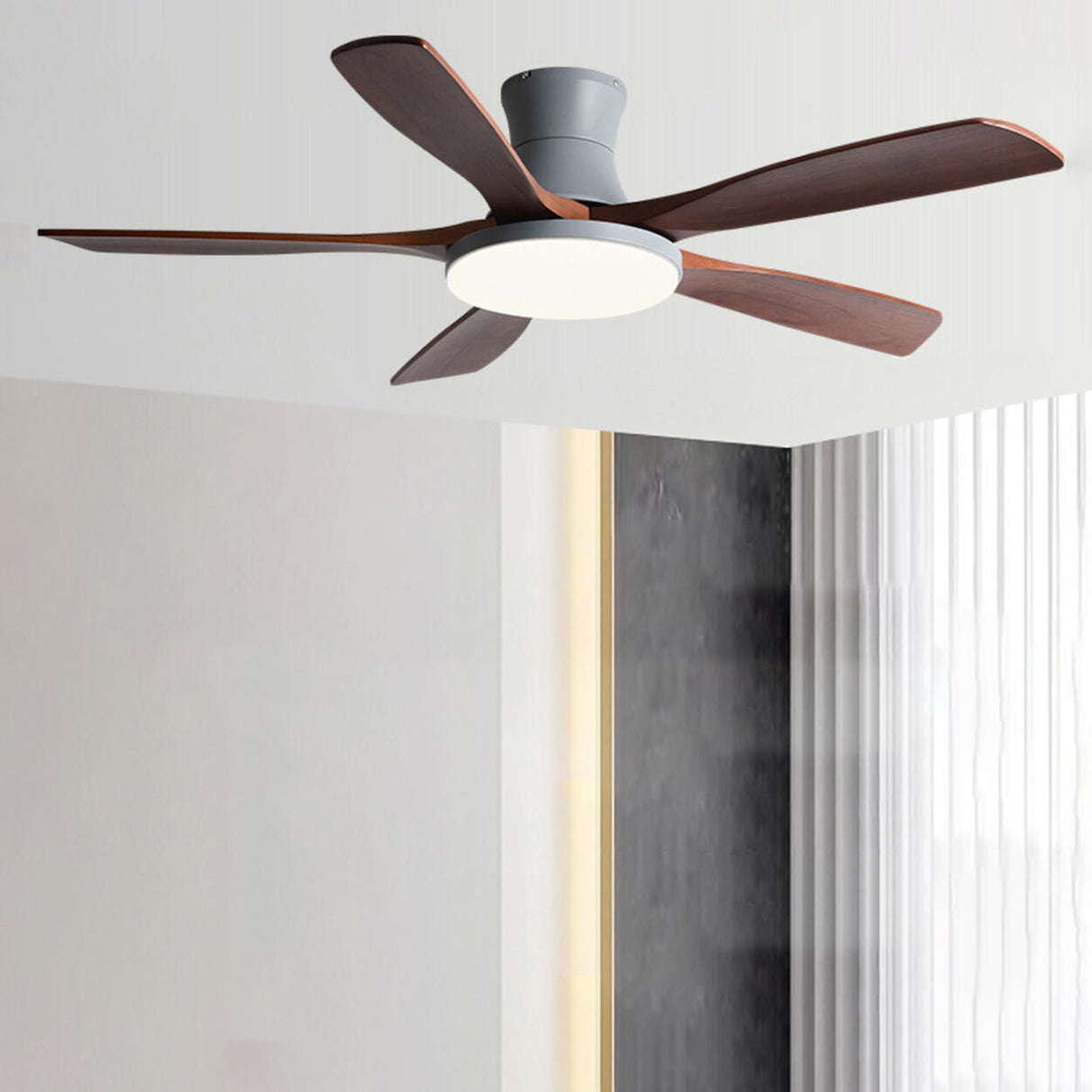 Modern Living Room 5 Wood Blades LED Ceiling Fan Light Image - 1