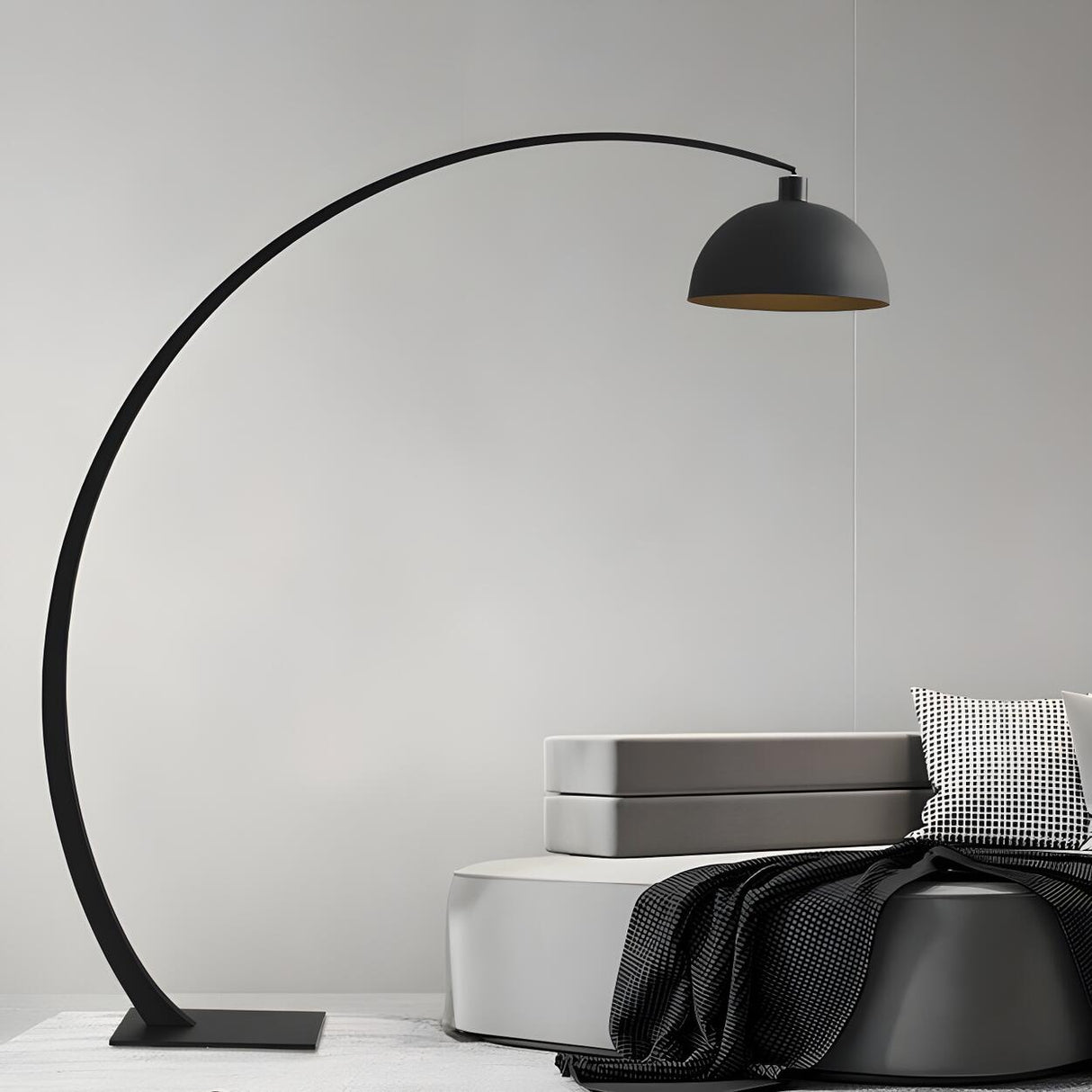 Modern Living Room Black Dome and Arc Floor Lamp Image - 1