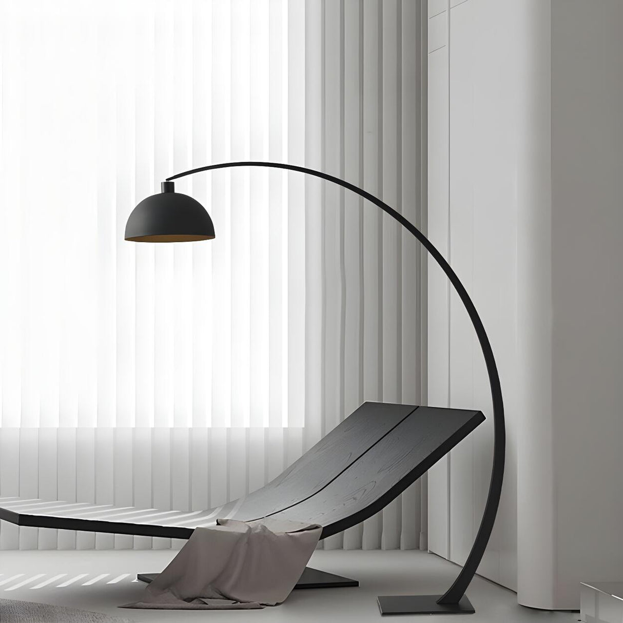 Modern Living Room Black Dome and Arc Floor Lamp Image - 4