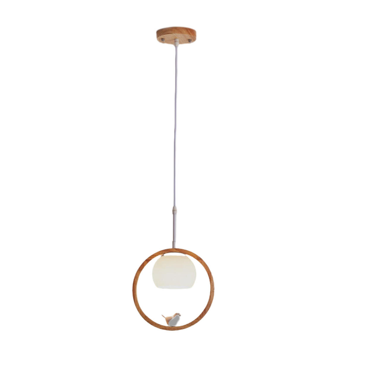 Modern Living Room Ceramic Bird Wooden Ring Pendant Light Image - 6