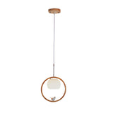 Modern Living Room Ceramic Bird Wooden Ring Pendant Light Image - 6