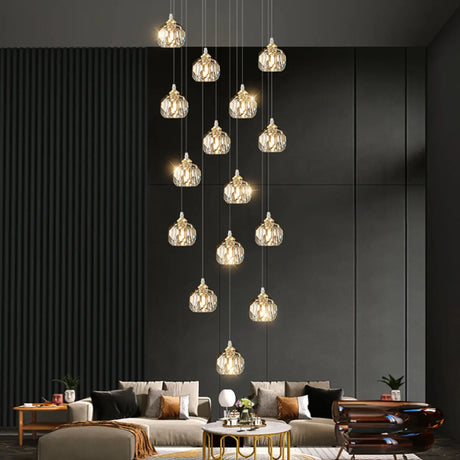 Modern Living Room Clear Crystal Ball Cluster Pendant Light Image - 1