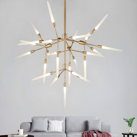 Modern Living Room Tiered Gold Angular Acrylic Chandelier Image - 2