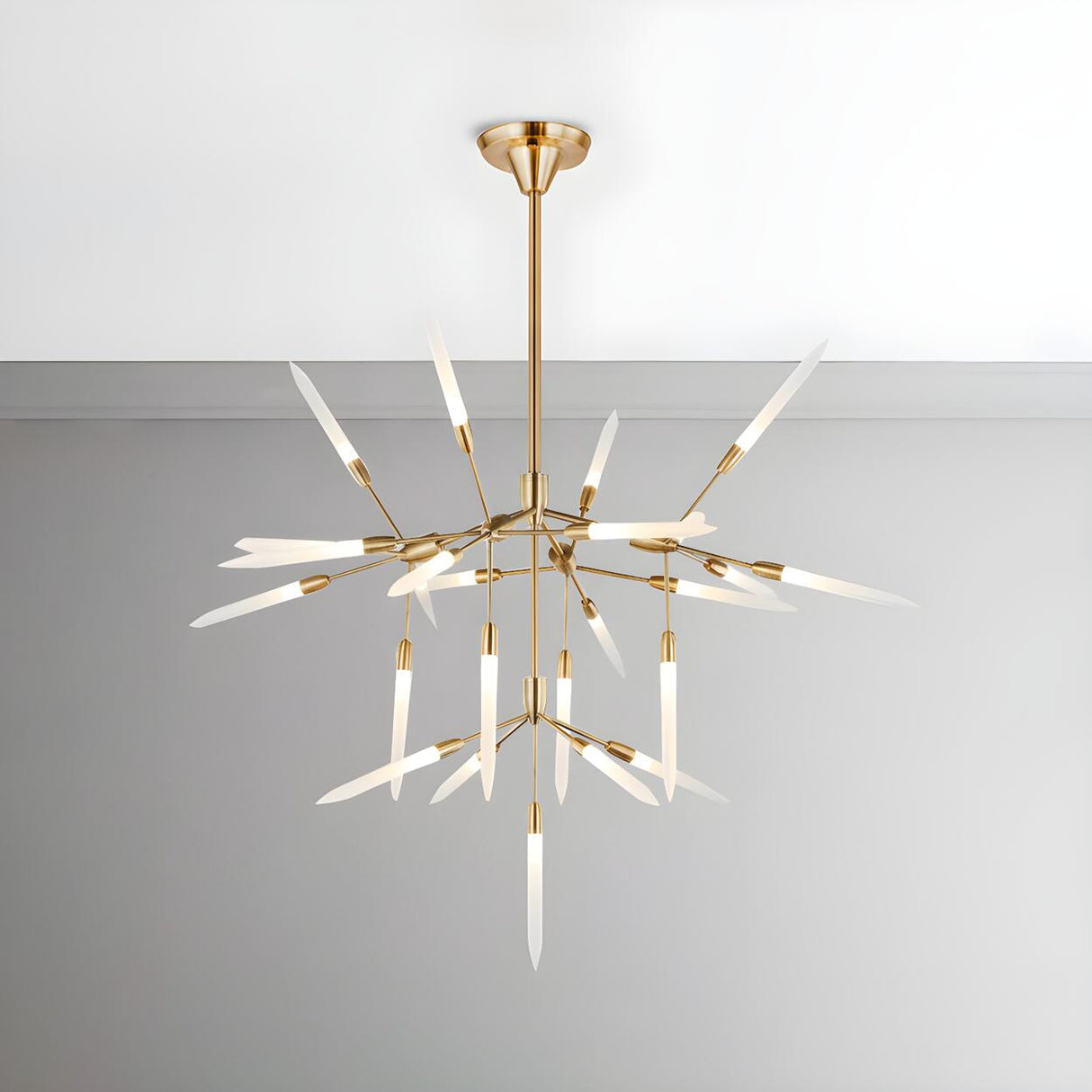 Modern Living Room Tiered Gold Angular Acrylic Chandelier Image - 6