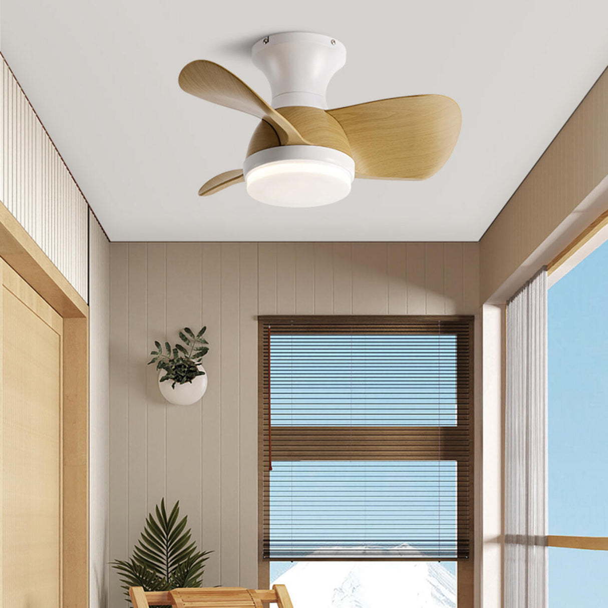 Modern Living Room Wood 3 Blades Ceiling Fan Light Image - 3