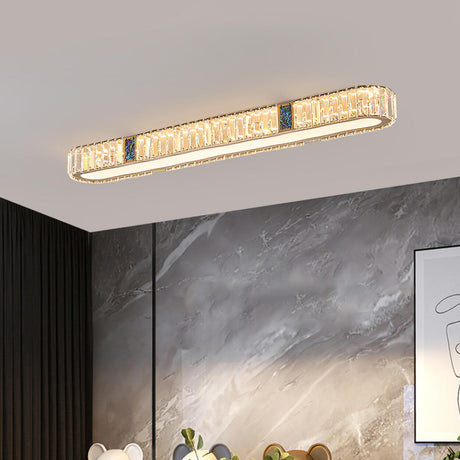 Modern Long Strip Crystal LED Flush Mount Ceiling Light Image - 1