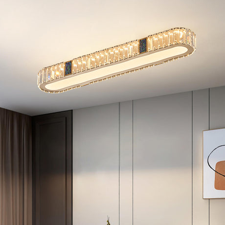 Modern Long Strip Crystal LED Flush Mount Ceiling Light Image - 2