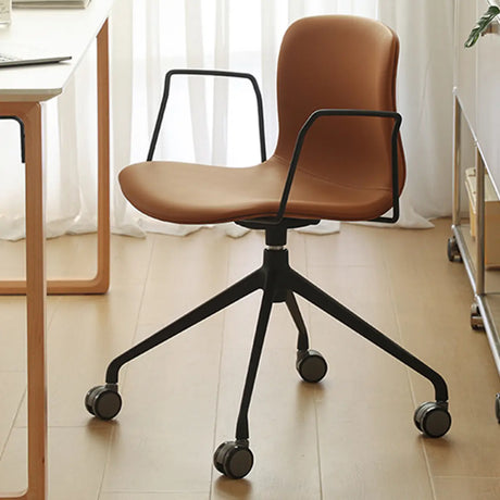 Modern Low-Back Leather Brown Office Chair with Casters Image - 1