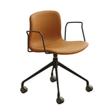 Modern Low-Back Leather Brown Office Chair with Casters Image - 7