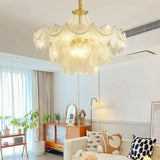 Modern Luxury 3-Tier Gold Pearl Crystal Leaf Chandelier Image - 2