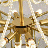 Modern Luxury 3-Tier Gold Pearl Crystal Leaf Chandelier Image - 5