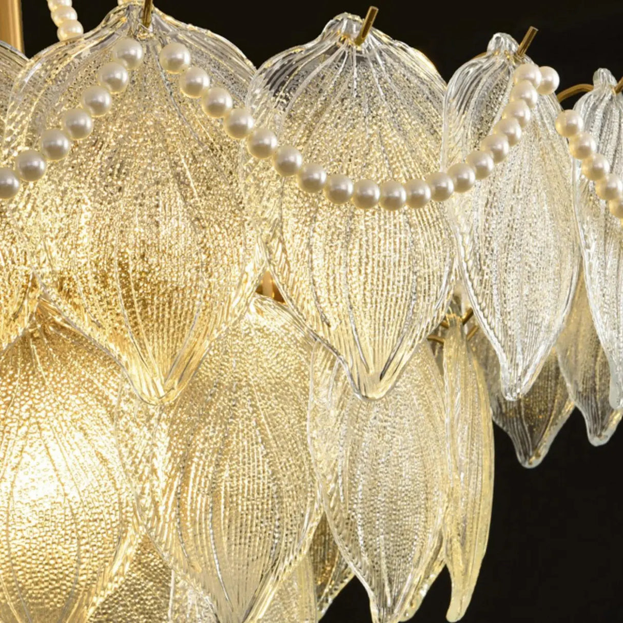 Modern Luxury 3-Tier Gold Pearl Crystal Leaf Chandelier Image - 6