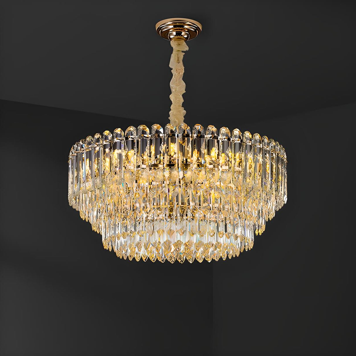 Modern Luxury 5 Tiers Gold Crystal Pendant Chandelier Image - 2