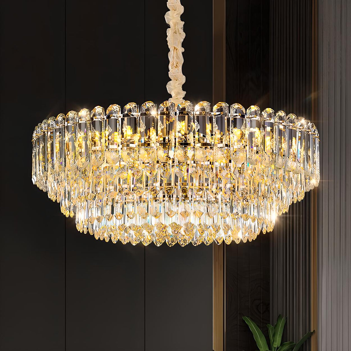 Modern Luxury 5 Tiers Gold Crystal Pendant Chandelier Image - 3