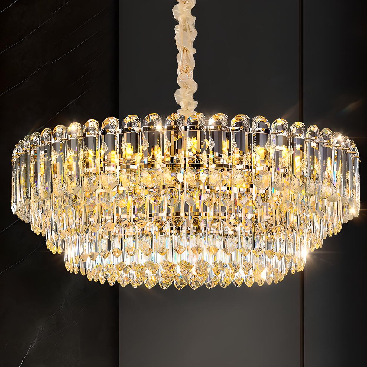 Modern Luxury 5 Tiers Gold Crystal Pendant Chandelier Image - 4