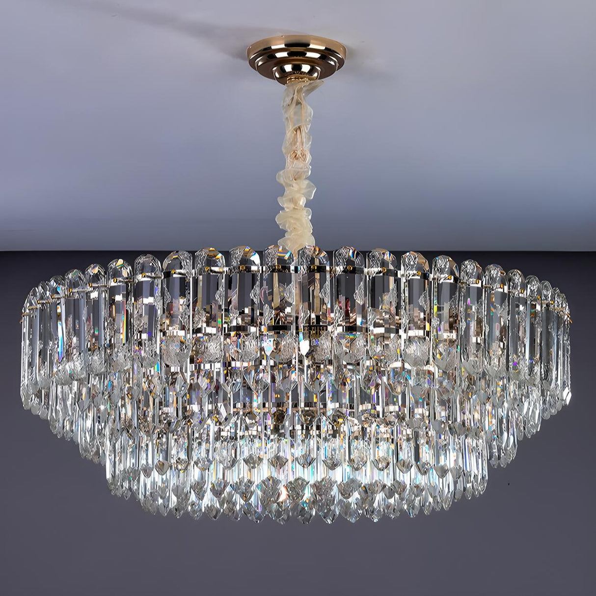 Modern Luxury 5 Tiers Gold Crystal Pendant Chandelier Image - 6