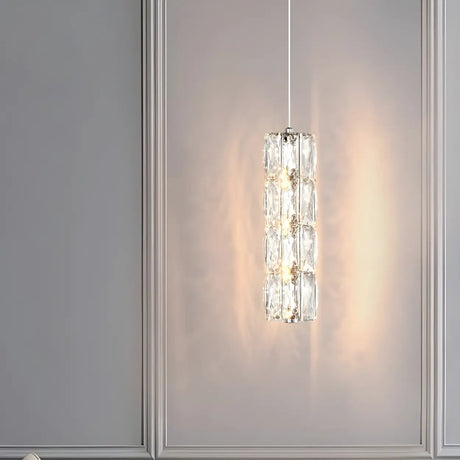 Modern Luxury Clear Crystal Cylinder Bedroom Pendant Light Image - 1