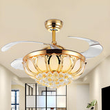 Modern Luxury Crystal Gold Bowl Ceiling Fan with Light Image - 11