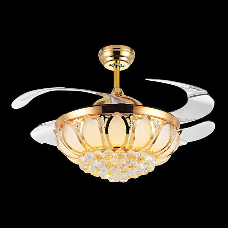 Modern Luxury Crystal Gold Bowl Ceiling Fan with Light Image - 2