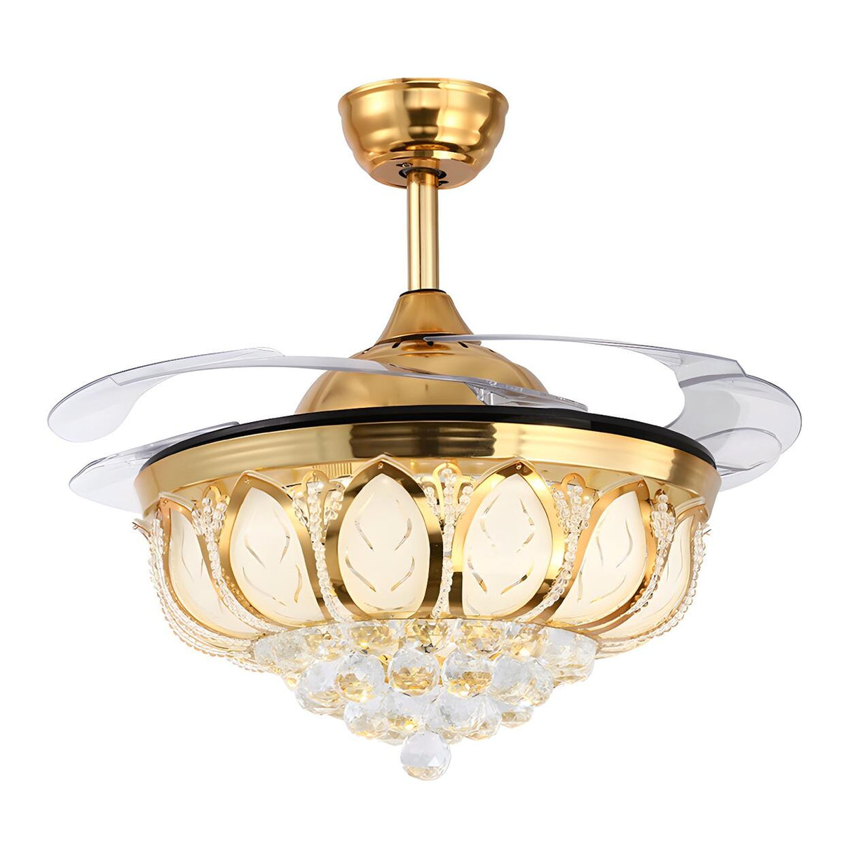 Modern Luxury Crystal Gold Bowl Ceiling Fan with Light Image - 6