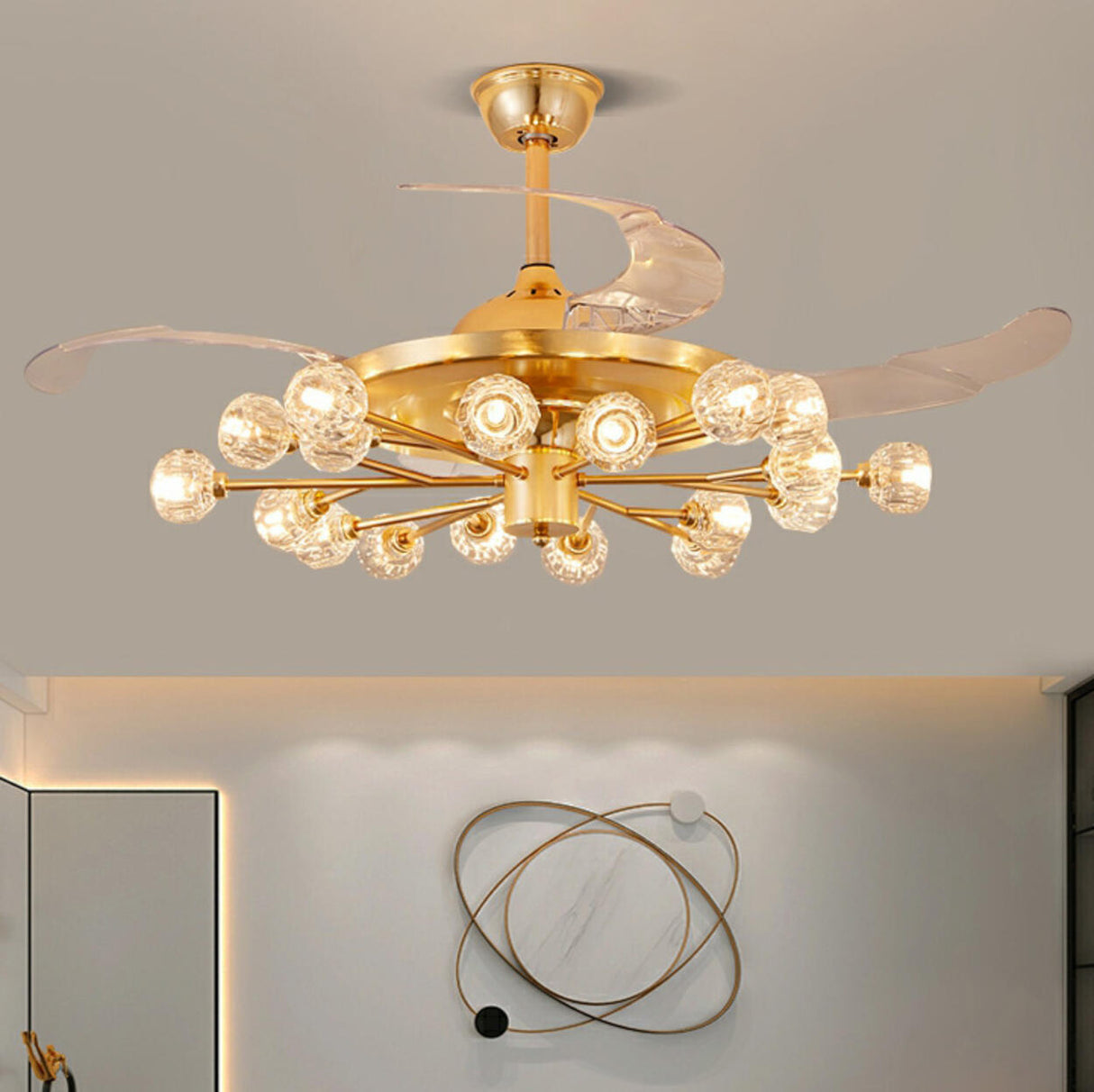 Modern Luxury Crystal Sputnik Chandelier Fan with Light Image - 1