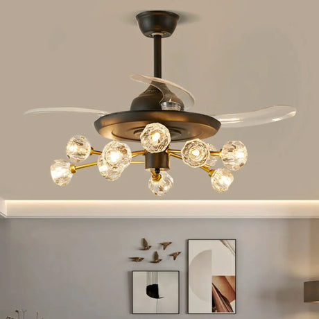 Modern Luxury Crystal Sputnik Chandelier Fan with Light Image - 1