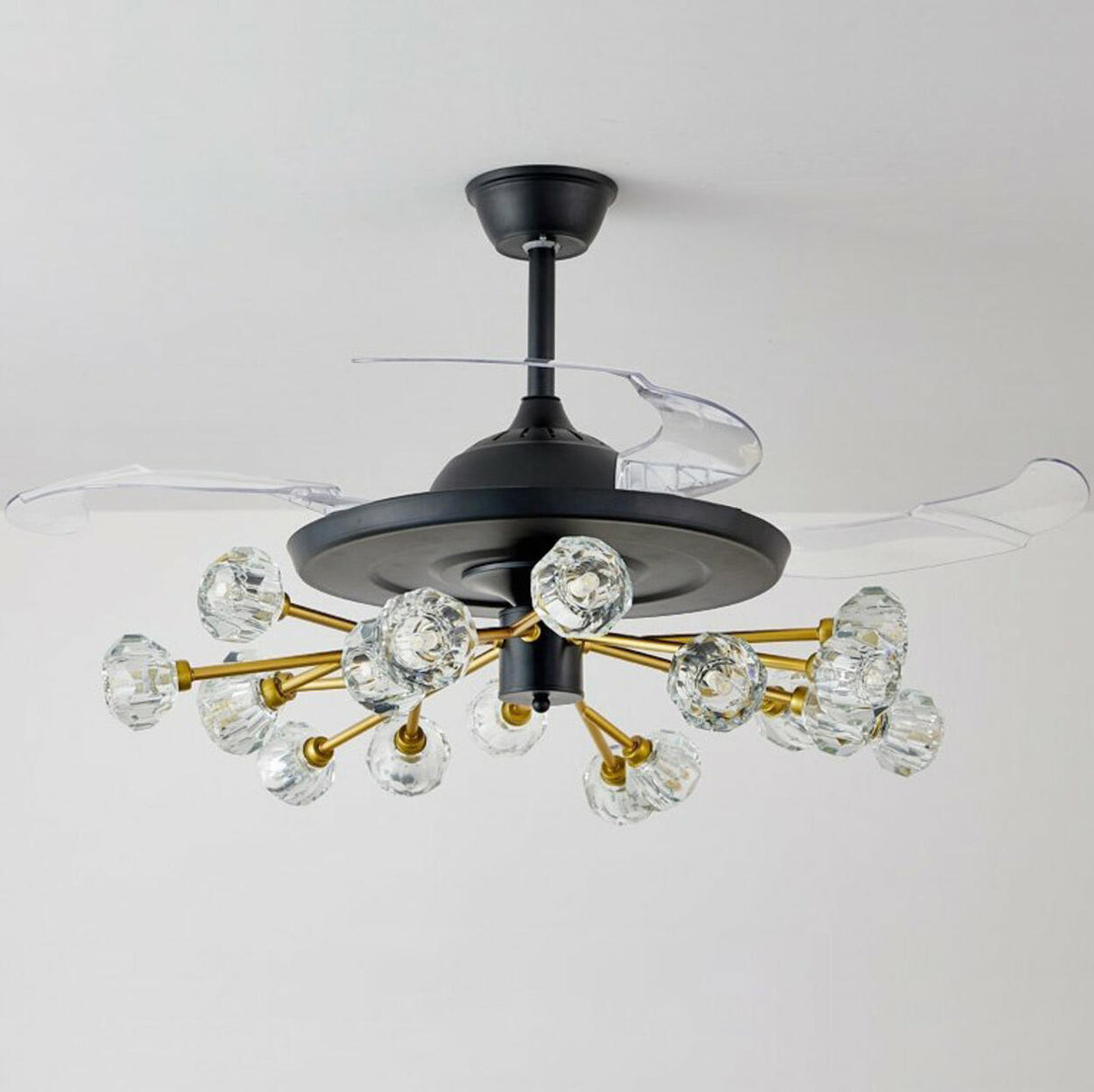 Modern Luxury Crystal Sputnik Chandelier Fan with Light Image - 12