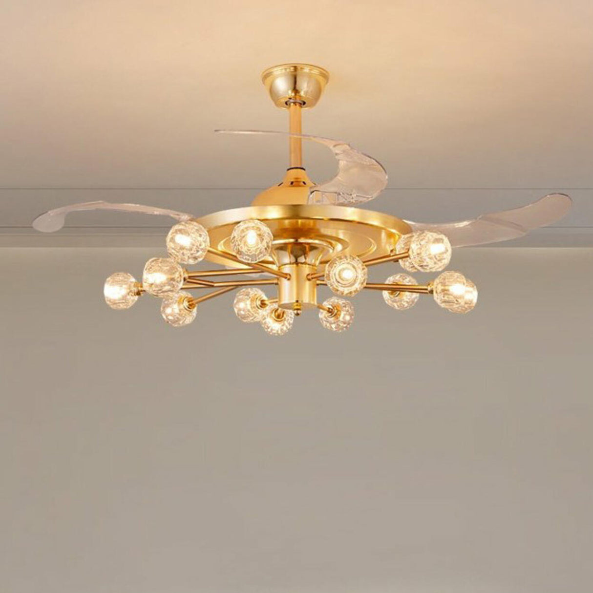 Modern Luxury Crystal Sputnik Chandelier Fan with Light Image - 17