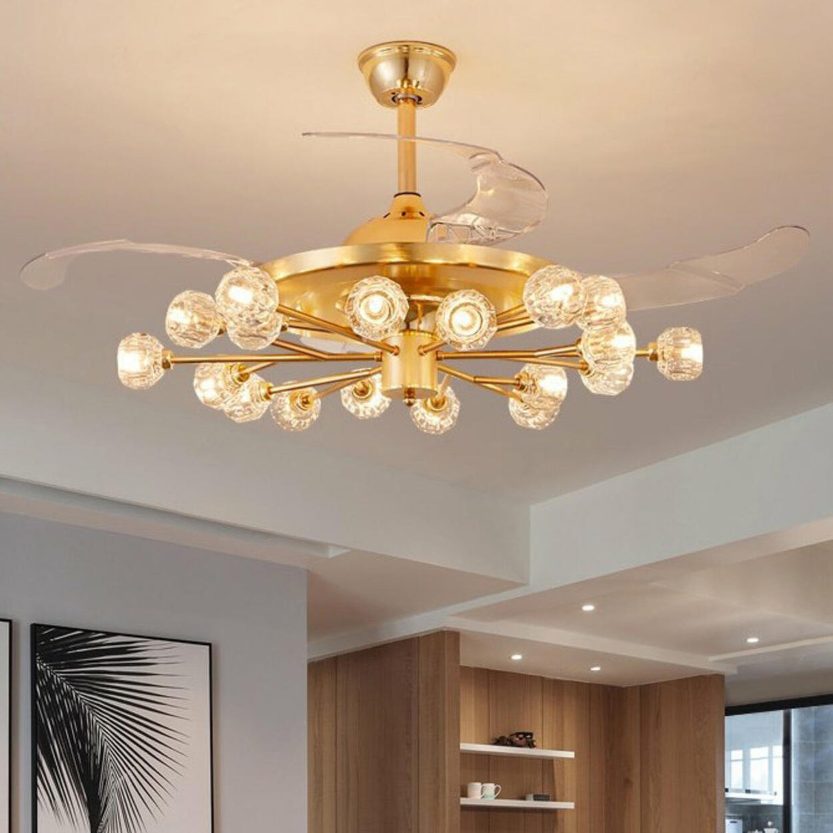 Modern Luxury Crystal Sputnik Chandelier Fan with Light Image - 18