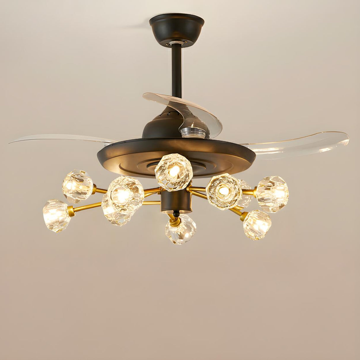 Modern Luxury Crystal Sputnik Chandelier Fan with Light Image - 7