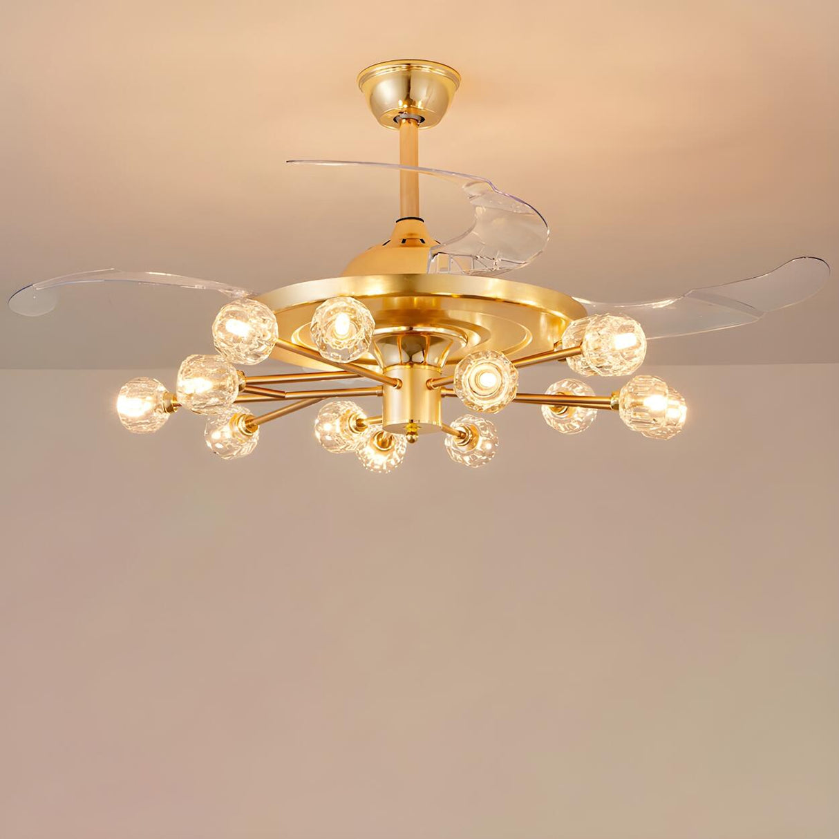 Modern Luxury Crystal Sputnik Chandelier Fan with Light Image - 9