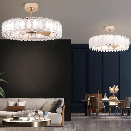 Modern Luxury Drum Crystal Chandelier Ceiling Fan Light Image - 1