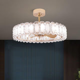 Modern Luxury Drum Crystal Chandelier Ceiling Fan Light Image - 3