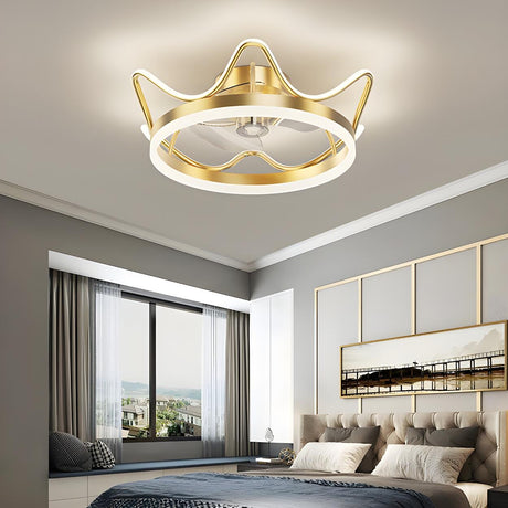 Modern Luxury Gold Crown Metal Ceiling Fan with Light Image - 1