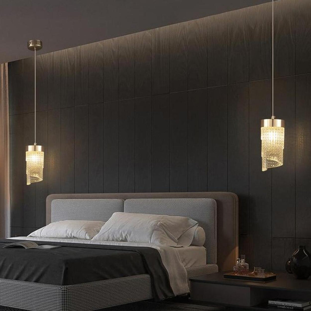 Modern Luxury Gold Geometric Acrylic Bedroom Pendant Light Image - 1