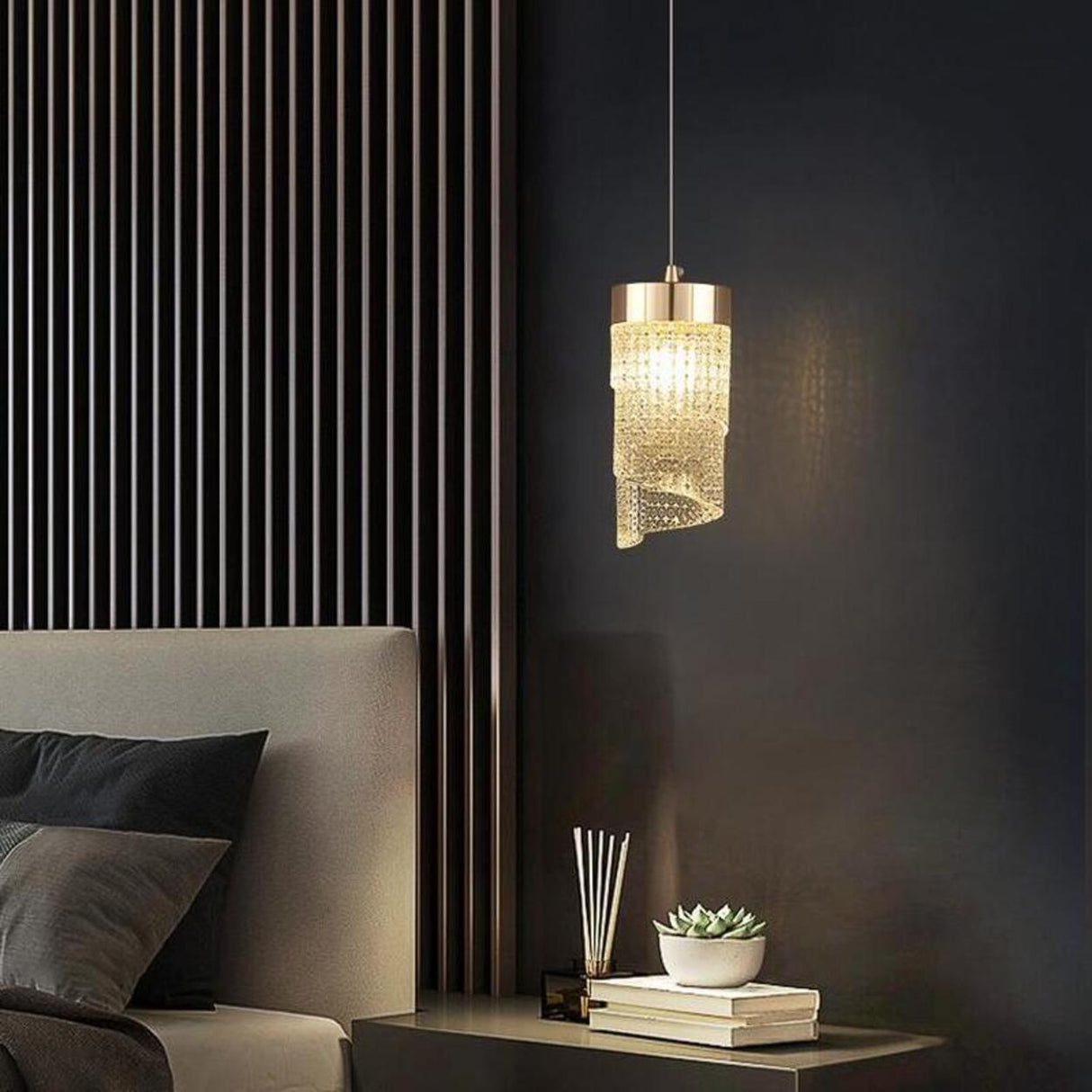 Modern Luxury Gold Geometric Acrylic Bedroom Pendant Light Image - 3