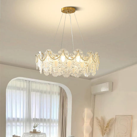 Modern Luxury Lace Ring White Glass LED Chandelier Image - 1