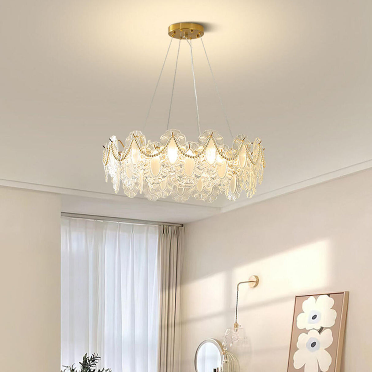 Modern Luxury Lace Ring White Glass LED Chandelier Image - 18