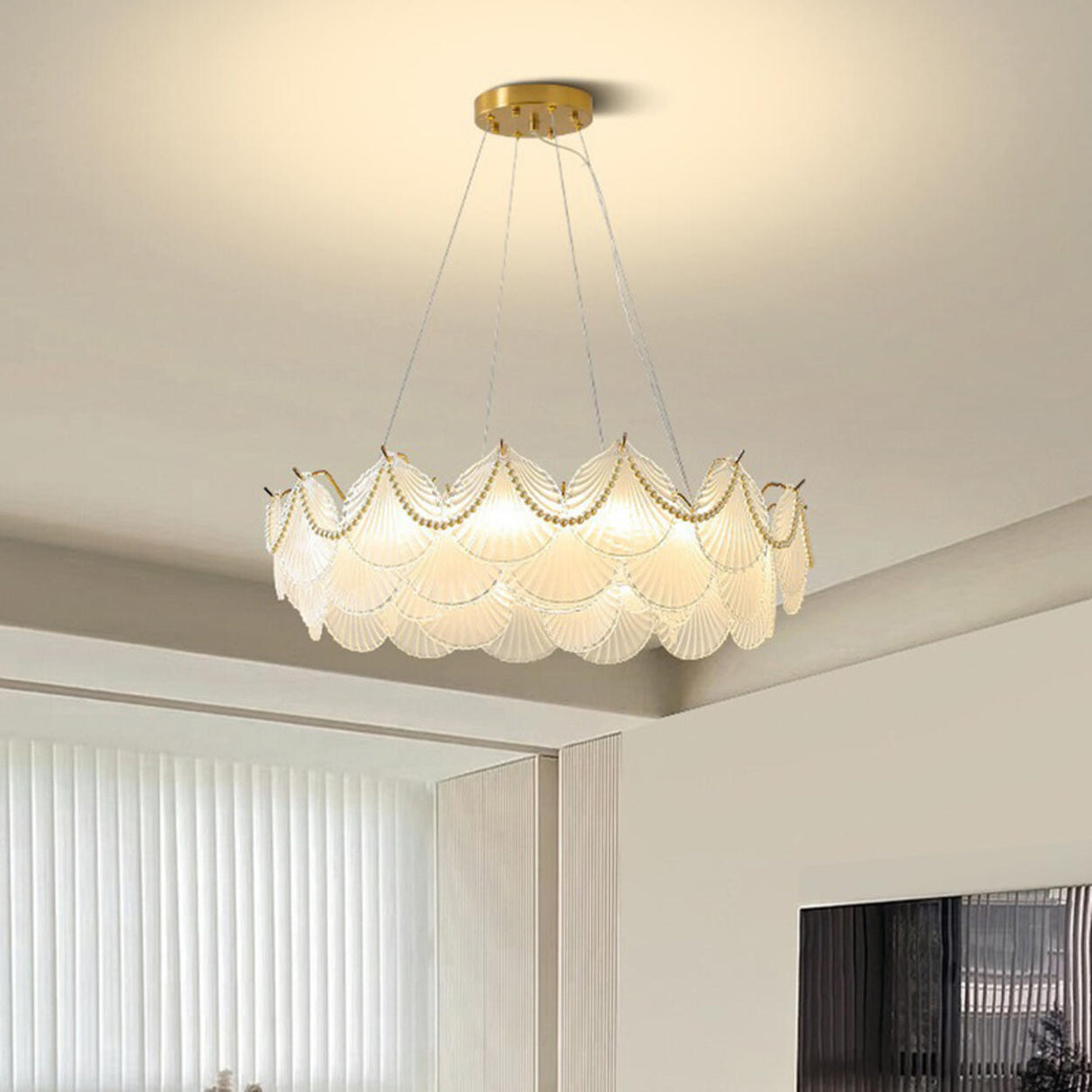 Modern Luxury Lace Ring White Glass LED Chandelier Image - 3