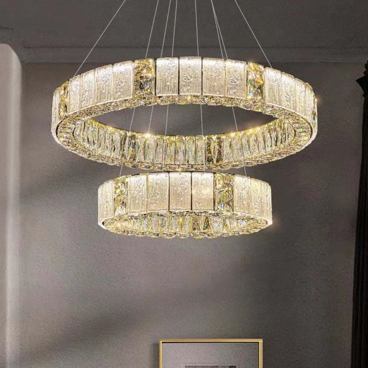 Modern Luxury Ring Crystal Gold 2 Tiers Chandelier Image - 1