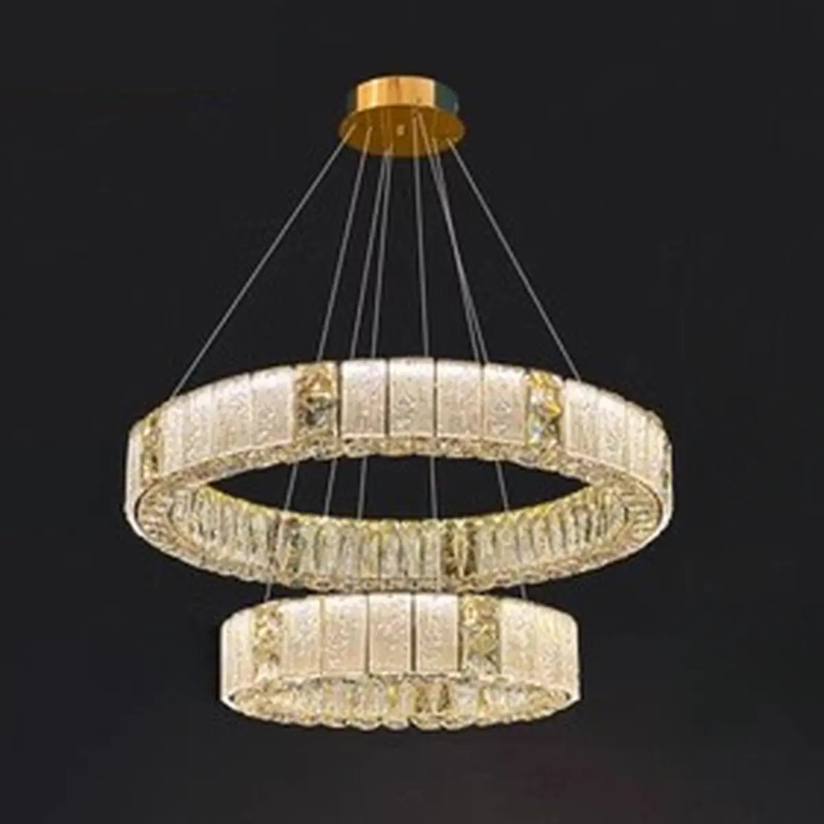 Modern Luxury Ring Crystal Gold 2 Tiers Chandelier Image - 10