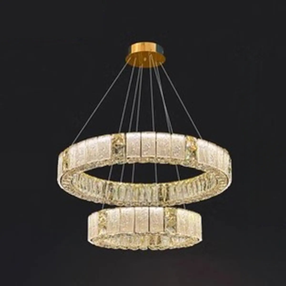 Modern Luxury Ring Crystal Gold 2 Tiers Chandelier Image - 8