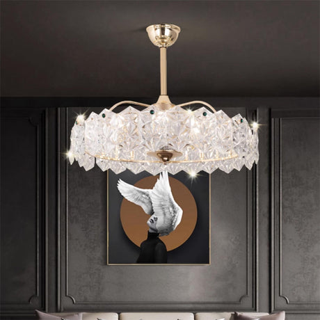 Modern Luxury Round Glass Chandelier Fan with Light Image - 1