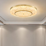 Modern Luxury Round Gold Crystal LED Flush Mount Light Image - 1